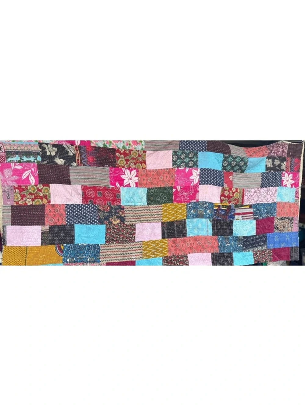 Handmade Indian Patchwork Kantha Quilt 106x90 King Bedspread